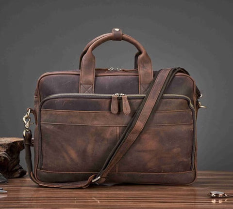 Dazzlo Vintage Leather Laptop Briefcase - Brown / Vintage Brown - 17"