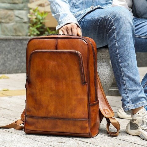 Dazzlo Slim Leather Backpack - Vintage Brown/Black - 15.6"