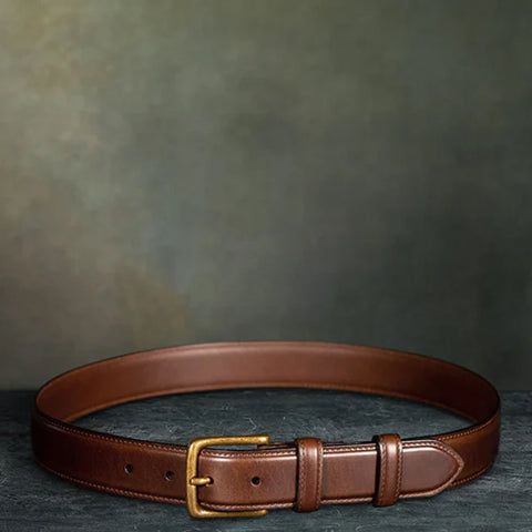 Dazzlo 1.25" Brown Cowhide Leather Belt - Military Grade Brass Buckle - 30" / 32" / 34" / 36" / 38" / 40" / 42"