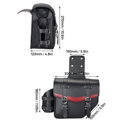 Dazzlo Motorcycle Saddle Bags - Waterproof Leather Saddlebags with Cup Holder - 18L Capacity - Black