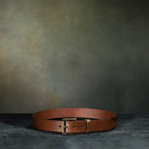 Dazzlo 1.5" Brown Leather Belt - Military Grade Brass Buckle in Antique Finish - 30" / 32" / 34" / 36" / 38" / 40" / 42"