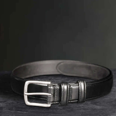 Dazzlo 1.25" Black Leather Belt - Military Grade Brass Buckle in Matte Silver - 30" / 32" / 34" / 36" / 38" / 40" / 42"