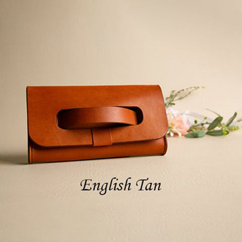 Dazzlo Classic Leather Clutch - Tan/Chocolate Brown/Natural Brown/Black - 9"