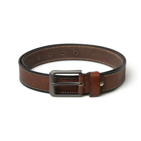 Dazzlo Cowhide Leather Belt - Brown - Textured Pattern with Adjustable Buckle - 30" / 32" / 34" / 36" / 38" / 40" / 42"