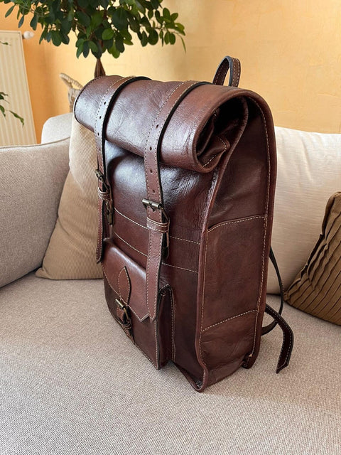 Dazzlo Full Grain Leather Vintage Backpack - Brown - 12"