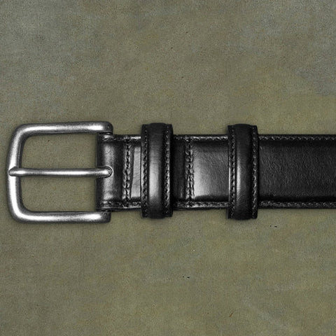 Dazzlo 1.25" Black Leather Belt - Military Grade Brass Buckle in Matte Silver - 30" / 32" / 34" / 36" / 38" / 40" / 42"