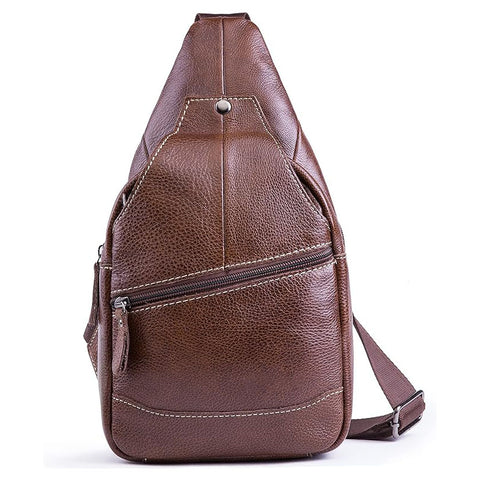 Dazzlo Genuine Leather Shoulder Sling Backpack Bag - Unisex Outdoor Crossbody Sling Pack - Black/Coffee