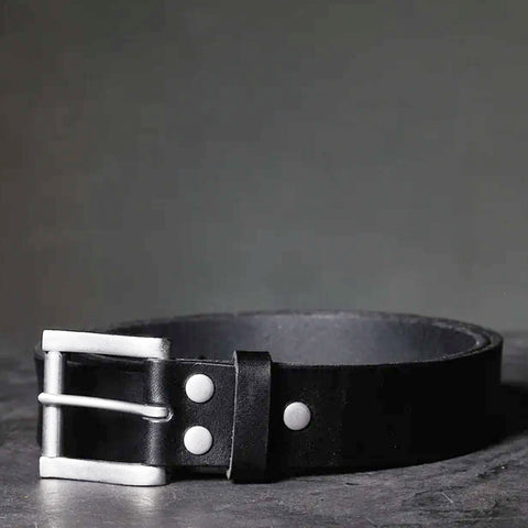 Dazzlo 1.5" Black Leather Belt - Military Grade Brass Buckle in Antique Finish - 30" / 32" / 34" / 36" / 38" / 40" / 42"