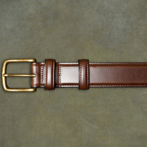 Dazzlo 1.25" Brown Cowhide Leather Belt - Military Grade Brass Buckle - 30" / 32" / 34" / 36" / 38" / 40" / 42"