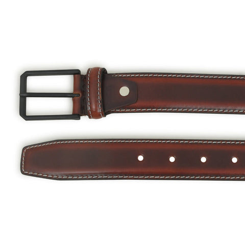 Dazzlo Leather Belt - Walnut Brown - Adjustable Fit with Black Buckle - 30" / 32" / 34" / 36" / 38" / 40" / 42"