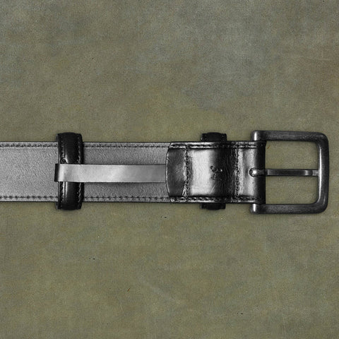 Dazzlo 1.25" Black Leather Belt - Military Grade Brass Buckle in Matte Silver - 30" / 32" / 34" / 36" / 38" / 40" / 42"