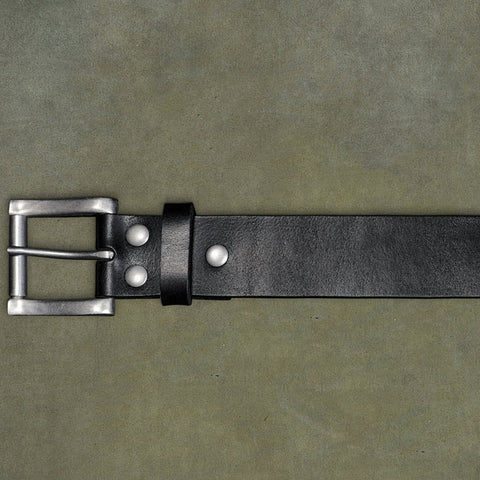 Dazzlo 1.5" Black Leather Belt - Military Grade Brass Buckle in Antique Finish - 30" / 32" / 34" / 36" / 38" / 40" / 42"