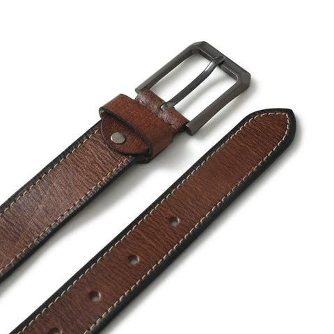 Dazzlo Cowhide Leather Belt - Brown - Textured Pattern with Adjustable Buckle - 30" / 32" / 34" / 36" / 38" / 40" / 42"