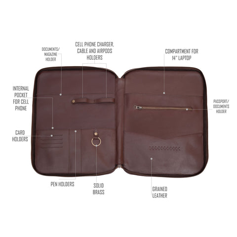 Dazzlo Cowhide Leather Laptop Sleeve for iPad Pro 12″ & MacBook Pro 13″ & 14″ - Brown / Black