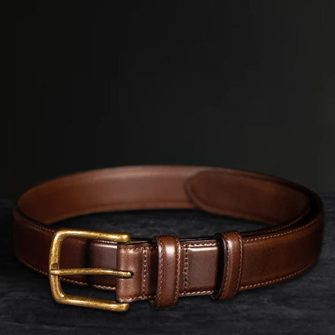 Dazzlo 1.25" Brown Cowhide Leather Belt - Military Grade Brass Buckle - 30" / 32" / 34" / 36" / 38" / 40" / 42"