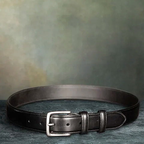 Dazzlo 1.25" Black Leather Belt - Military Grade Brass Buckle in Matte Silver - 30" / 32" / 34" / 36" / 38" / 40" / 42"