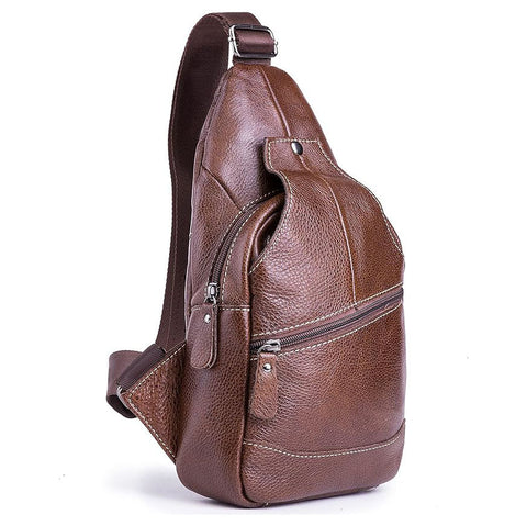 Dazzlo Genuine Leather Shoulder Sling Backpack Bag - Unisex Outdoor Crossbody Sling Pack - Black/Coffee