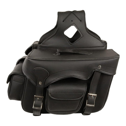 Dazzlo Leather Zip-Off Double Pocket PVC Throw Over Motorcycle Saddlebags - Black - One Size