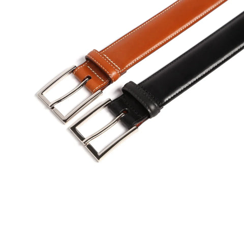 Dazzlo Calf Leather Dress Belt - Tan/Black - 32" / 42"