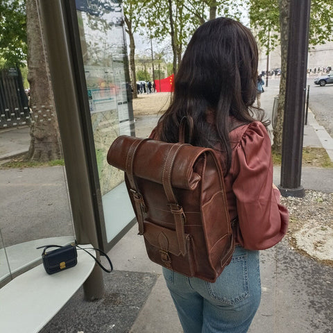 Dazzlo Full Grain Leather Vintage Backpack - Brown - 12"