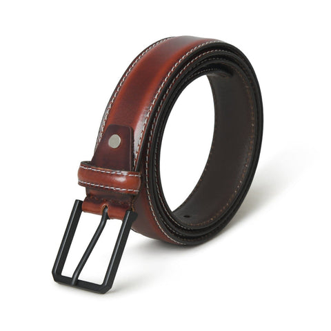 Dazzlo Leather Belt - Walnut Brown - Adjustable Fit with Black Buckle - 30" / 32" / 34" / 36" / 38" / 40" / 42"