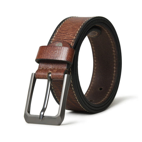 Dazzlo Cowhide Leather Belt - Brown - Textured Pattern with Adjustable Buckle - 30" / 32" / 34" / 36" / 38" / 40" / 42"