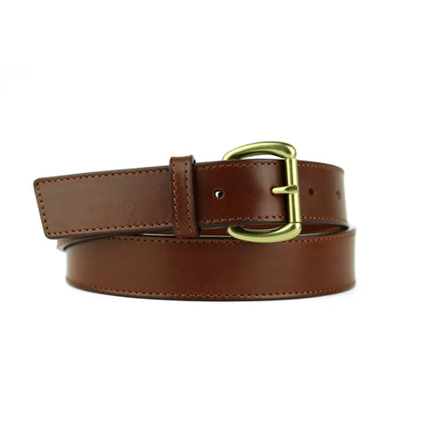 Dazzlo Casual Leather Belt - Cognac / Chestnut / Chocolate / Black / Green / Red / Navy / Olive - 1.25" Wide with Solid Brass Buckle - 30" / 32" / 34" / 36" / 38" / 40" / 42"