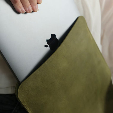 Dazzlo Leather Sleeve for MacBook - Green/Black/Olive/Brown - 13"/14"/15"