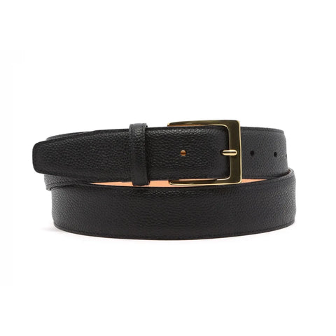 Dazzlo Scotch Grain Cowhide Leather Belt - Black/Brown - 1-3/8" Wide with Solid Brass Buckle - 30" / 32" / 34" / 36" / 38" / 40" / 42"