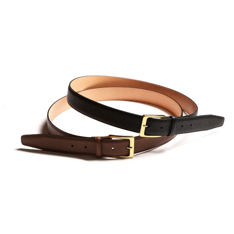 Dazzlo Scotch Grain Cowhide Leather Belt - Black/Brown - 1-3/8" Wide with Solid Brass Buckle - 30" / 32" / 34" / 36" / 38" / 40" / 42"