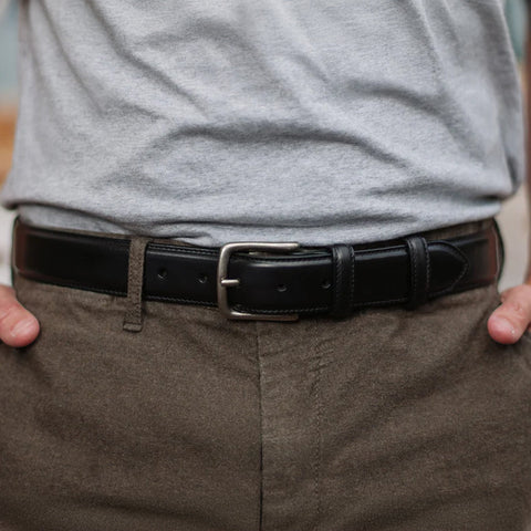 Dazzlo 1.25" Black Leather Belt - Military Grade Brass Buckle in Matte Silver - 30" / 32" / 34" / 36" / 38" / 40" / 42"