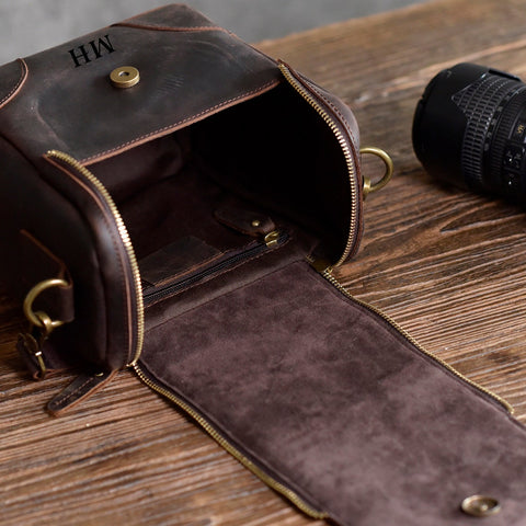 Dazzlo Rustic Leather Camera Bag - Coffee - 8"