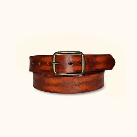 Dazzlo Charred Cigar Leather Belt with Brass Buckle - Black/Brown/Coffee - 30" / 32" / 34" / 36" / 38" / 40" / 42"