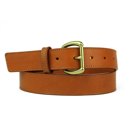 Dazzlo Casual Leather Belt - Cognac / Chestnut / Chocolate / Black / Green / Red / Navy / Olive - 1.25" Wide with Solid Brass Buckle - 30" / 32" / 34" / 36" / 38" / 40" / 42"