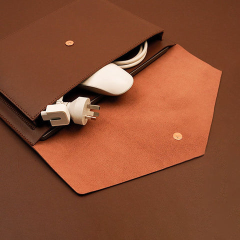 Dazzlo Genuine Leather Laptop Sleeve with Charger Pouch - Dark Brown/Mint Green - 13"/14"/15"