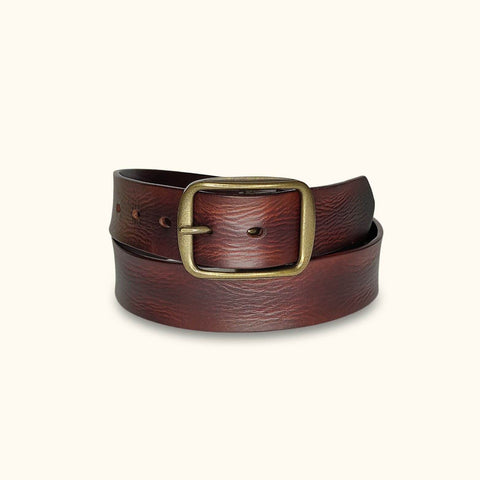 Dazzlo Charred Cigar Leather Belt with Brass Buckle - Black/Brown/Coffee - 30" / 32" / 34" / 36" / 38" / 40" / 42"