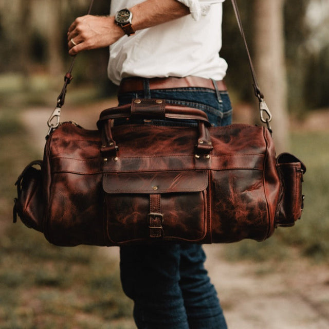 Cowhide Leather Duffel Bag Dark Oak