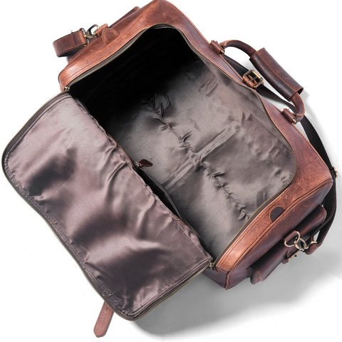 Dazzlo Full Grain Leather Duffle Bag - Brown - 22"