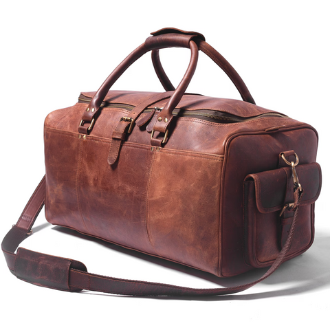 Dazzlo Full Grain Leather Duffle Bag - Brown - 22"