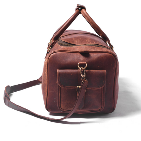 Dazzlo Full Grain Leather Duffle Bag - Brown - 22"