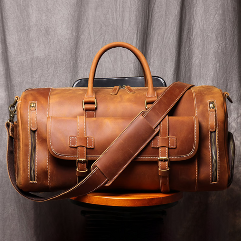 Dazzlo Men's Full Grain Leather Duffel Bag - Vintage Brown - 20"/22"