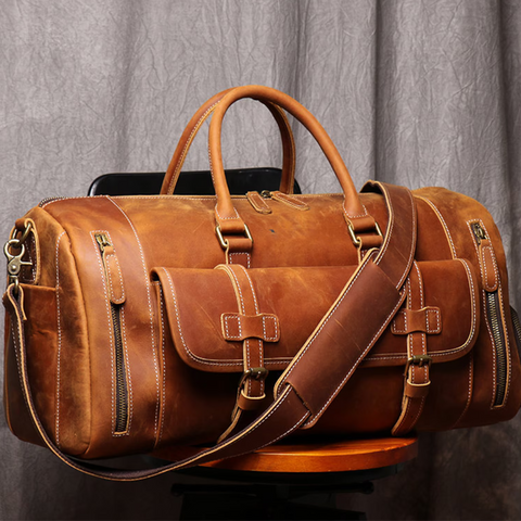 Dazzlo Men's Full Grain Leather Duffel Bag - Vintage Brown - 20"/22"
