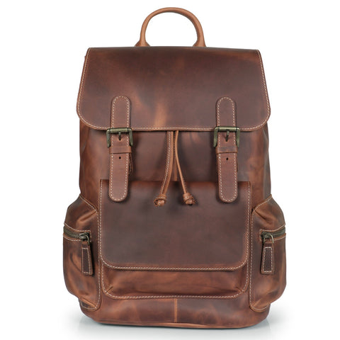 Dazzlo Handcrafted Top Grain Leather Laptop Backpack - Camel/Chestnut/Cinnamon - 15"