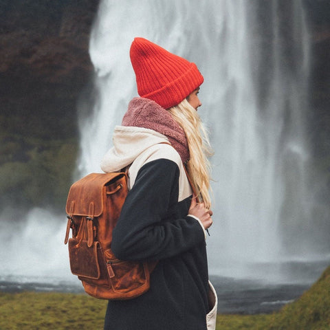 Dazzlo Handcrafted Top Grain Leather Laptop Backpack - Camel/Chestnut/Cinnamon - 15"