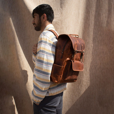 Dazzlo Handmade Leather Backpack - Brown - 12"