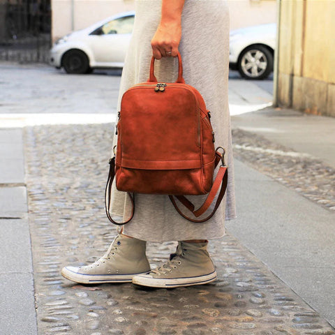 Dazzlo Handmade Leather Backpack - Brown/Dark Brown - 13"