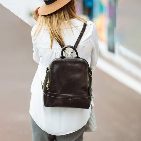 Dazzlo Handmade Leather Backpack - Brown/Dark Brown - 13"