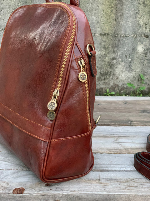 Dazzlo Handmade Leather Backpack - Brown/Dark Brown - 13"