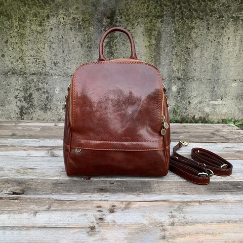 Dazzlo Handmade Leather Backpack - Brown/Dark Brown - 13"