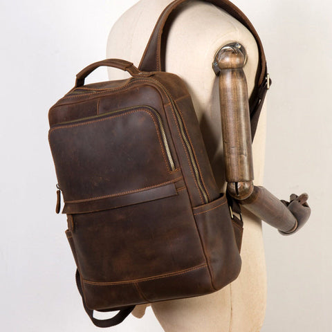 Dazzlo Vintage Leather Backpack - Vintage Brown - Standard/Large - 16.5"/18.9"